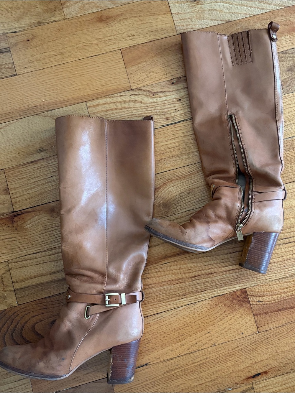 Michael Kors Tan Leather Mid-Calf Heeled Riding Boots